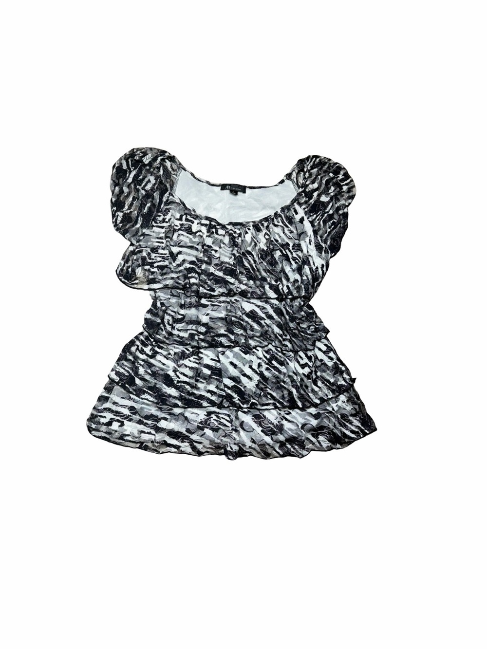 Y2K AB Studio Black & White Printed Short Sleeve Tunic Top